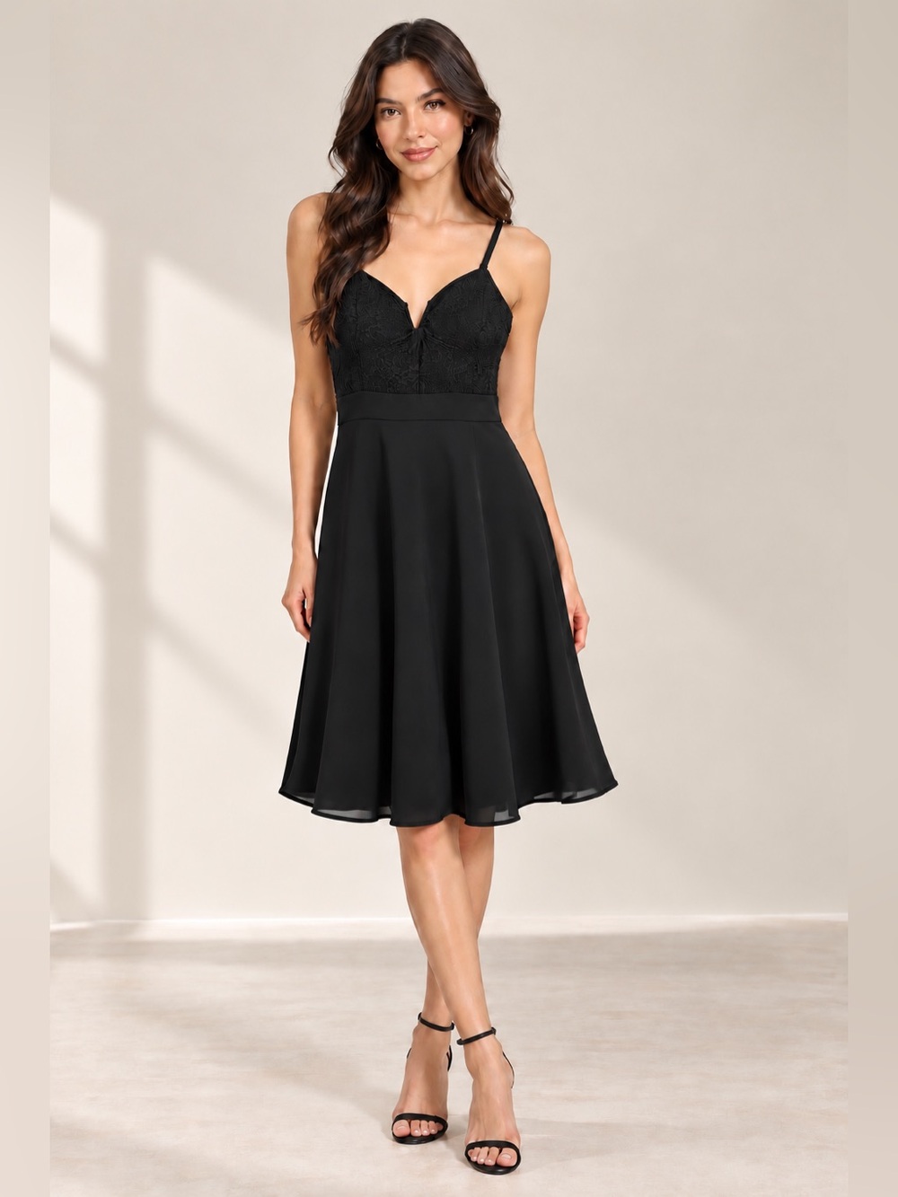Almost Famous Black Lace Fit & Flare Dress Size M